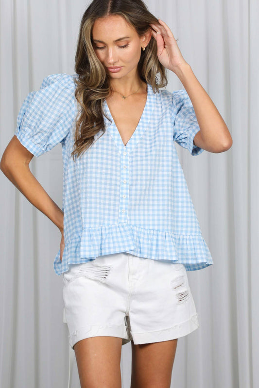 The Sadie Gingham Puff Sleeve Top