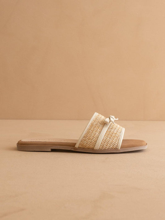 The Andrea | Natural Bow Raffia Slide – Feminine Summer Flat