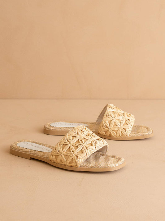 The Natasha | Natural Raffia Slide with Woven Basket
