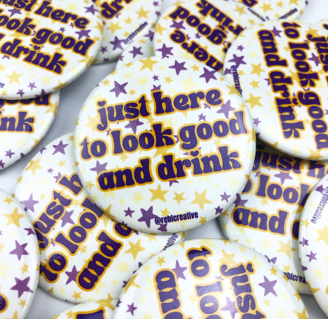 Look Good & Drink - Purple Stars - Game Day Button
