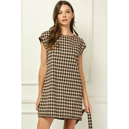 Sutton Checker Knit Belted Mini Dress
