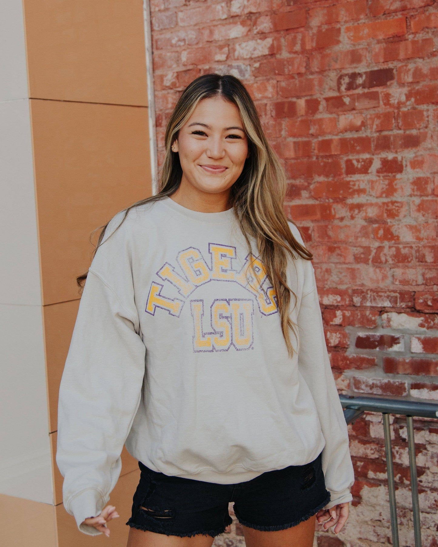 LSU Tigers Mega Arch Sand Thrifted Graphic Sweatshirt