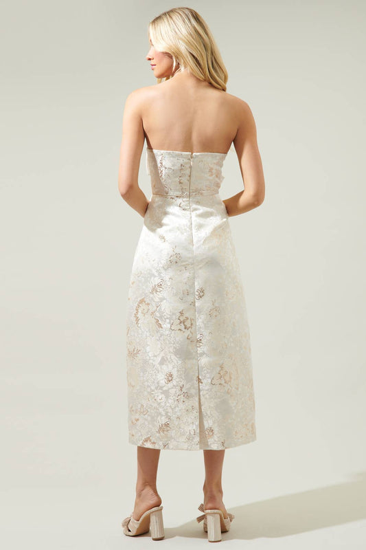 Lola Jacquard Bow Strapless Midi Dress