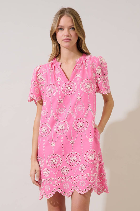 Camellia Bloom Embroidered Dress