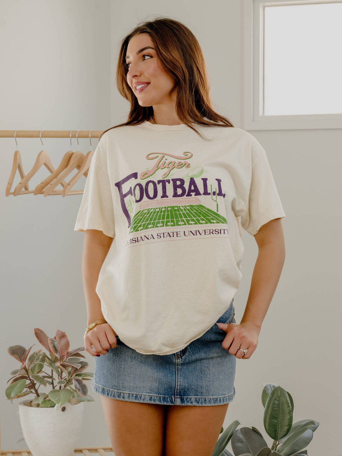 LSU Tigers Football Field Off White Thrifted Tee