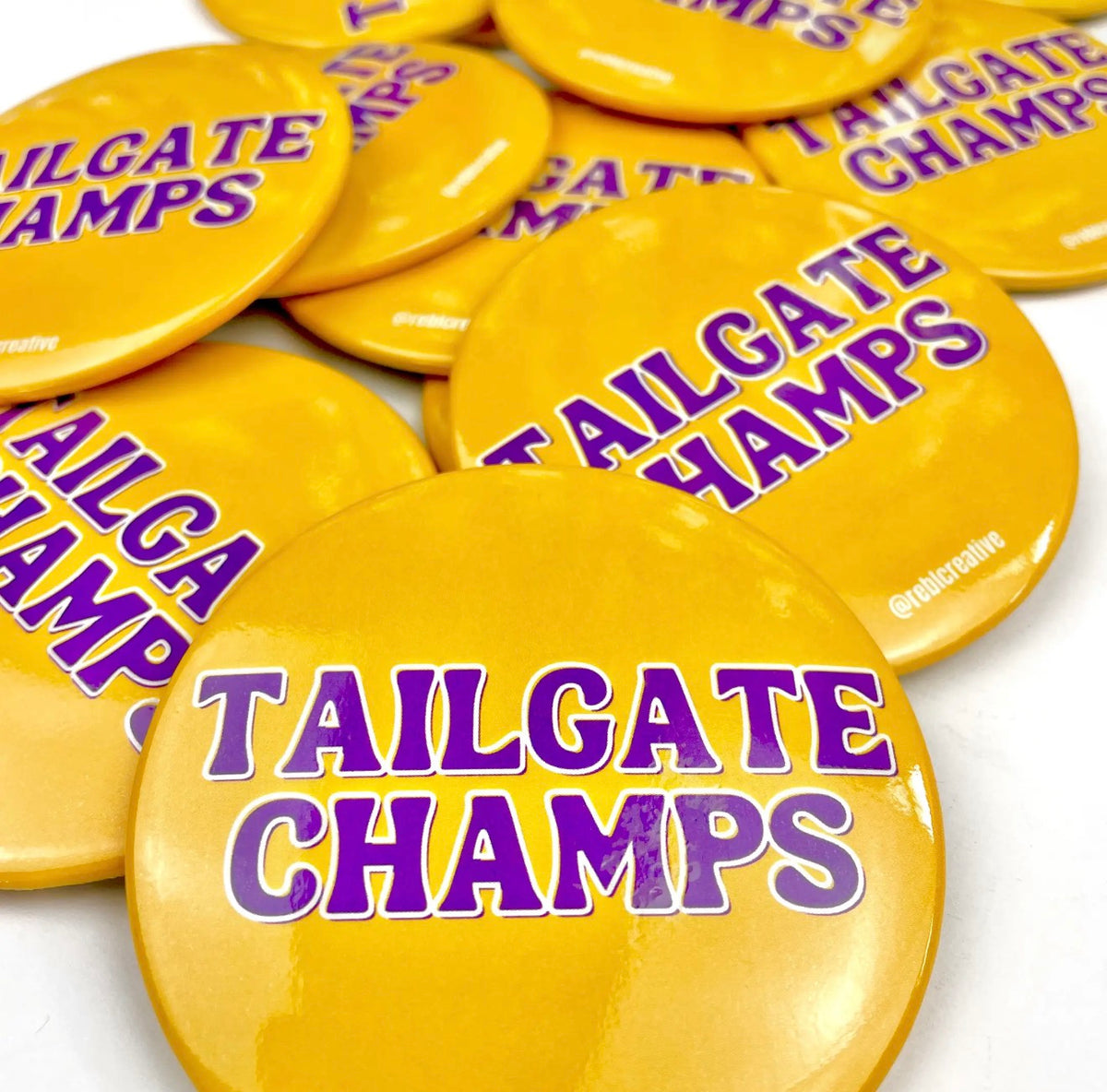 Tailgate Champs - Yellow & Purple Font - Game Day Button