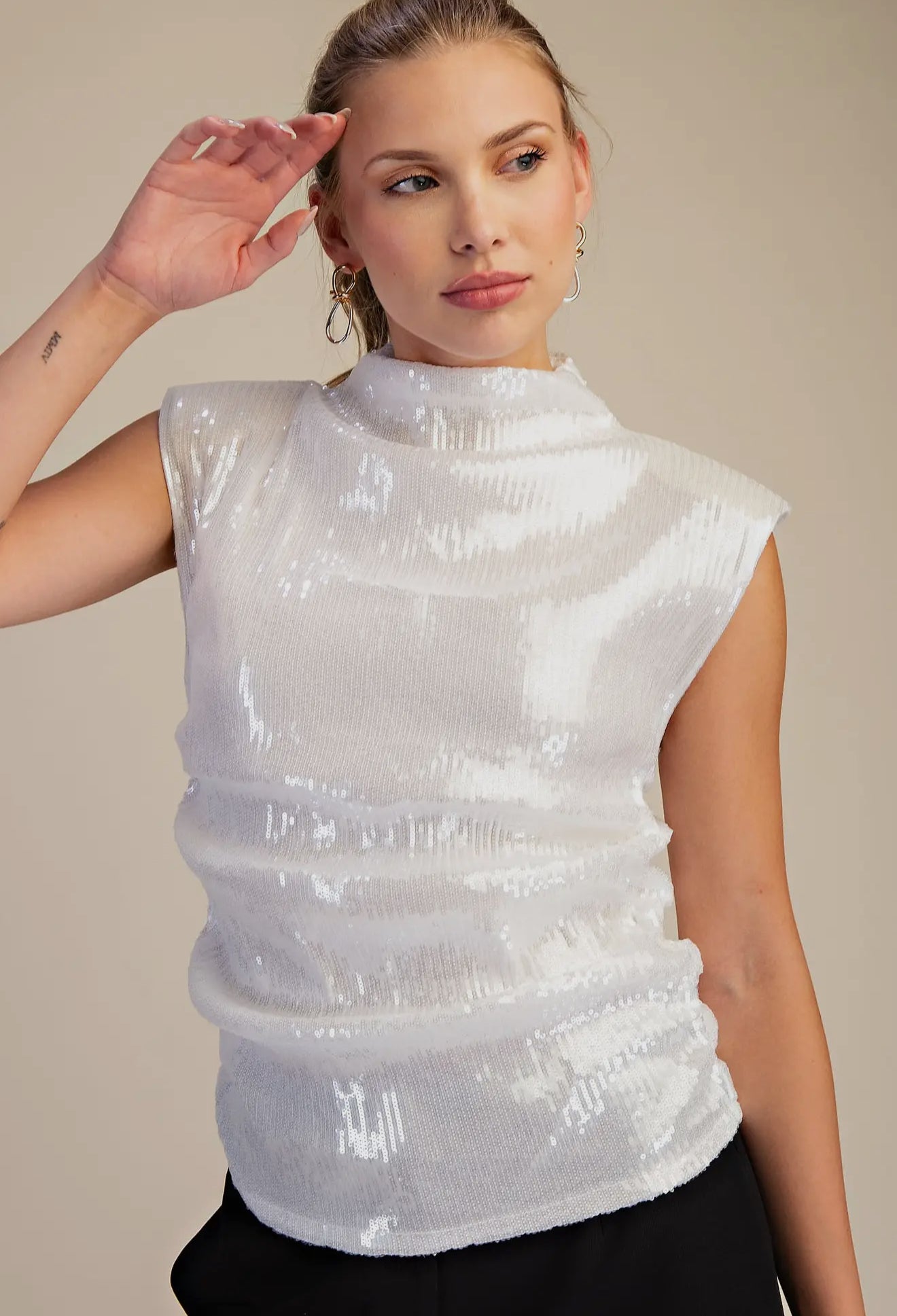 Starlight Sequin Mock Neck Top