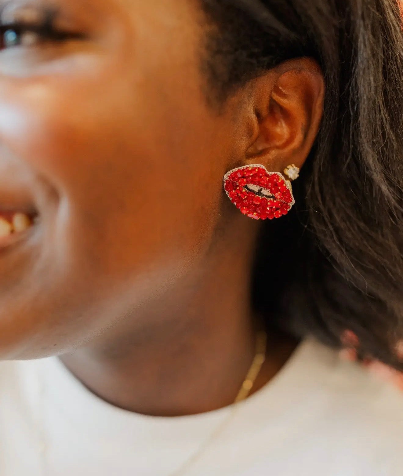 Beaded lip studs- red