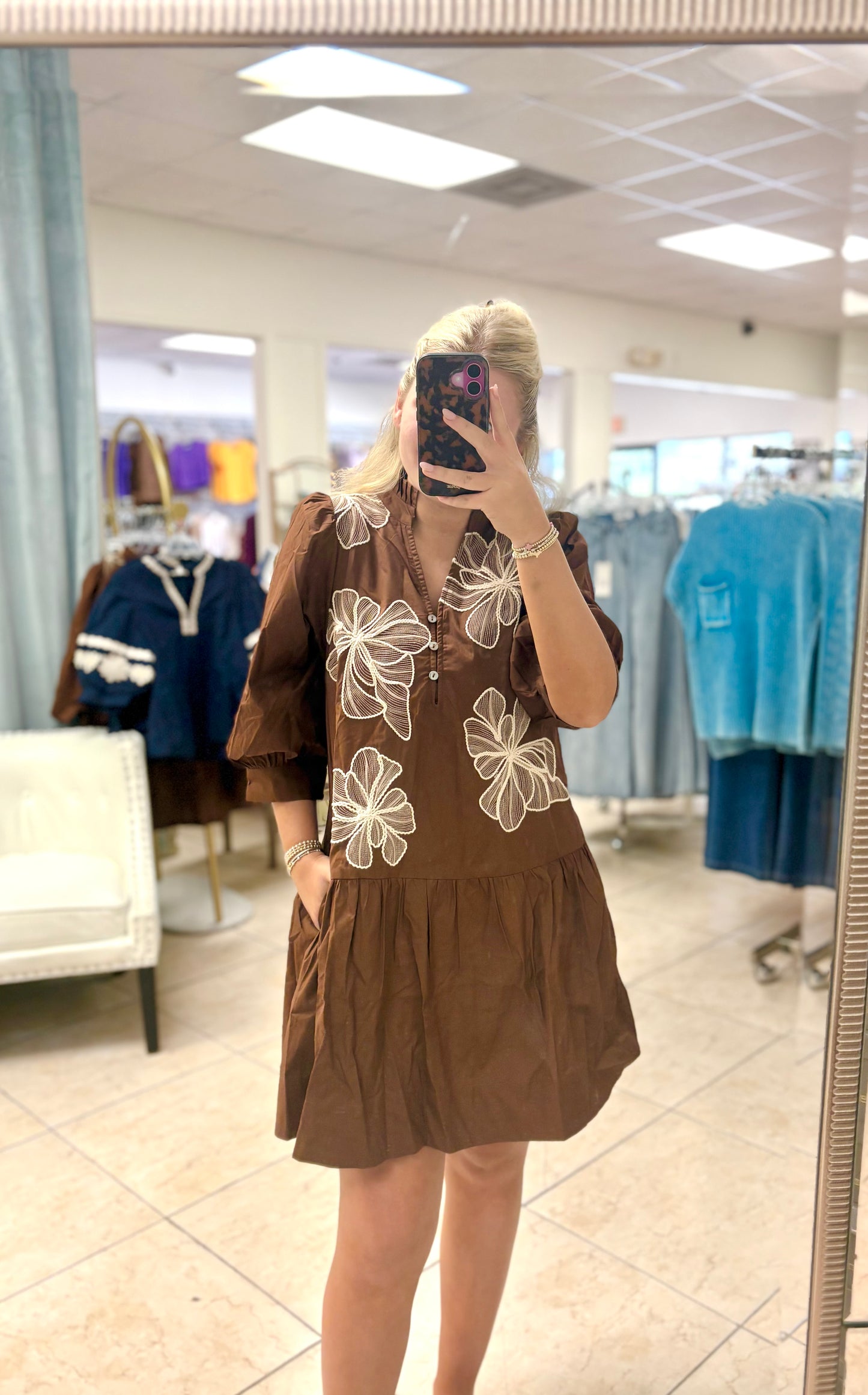 Cocoa Blossom Embroidered Dress