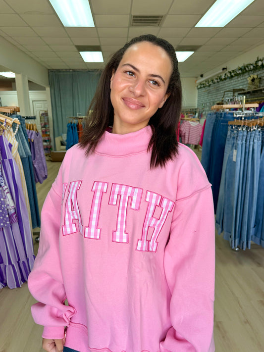 Pink Faith Mock Neck Pullover