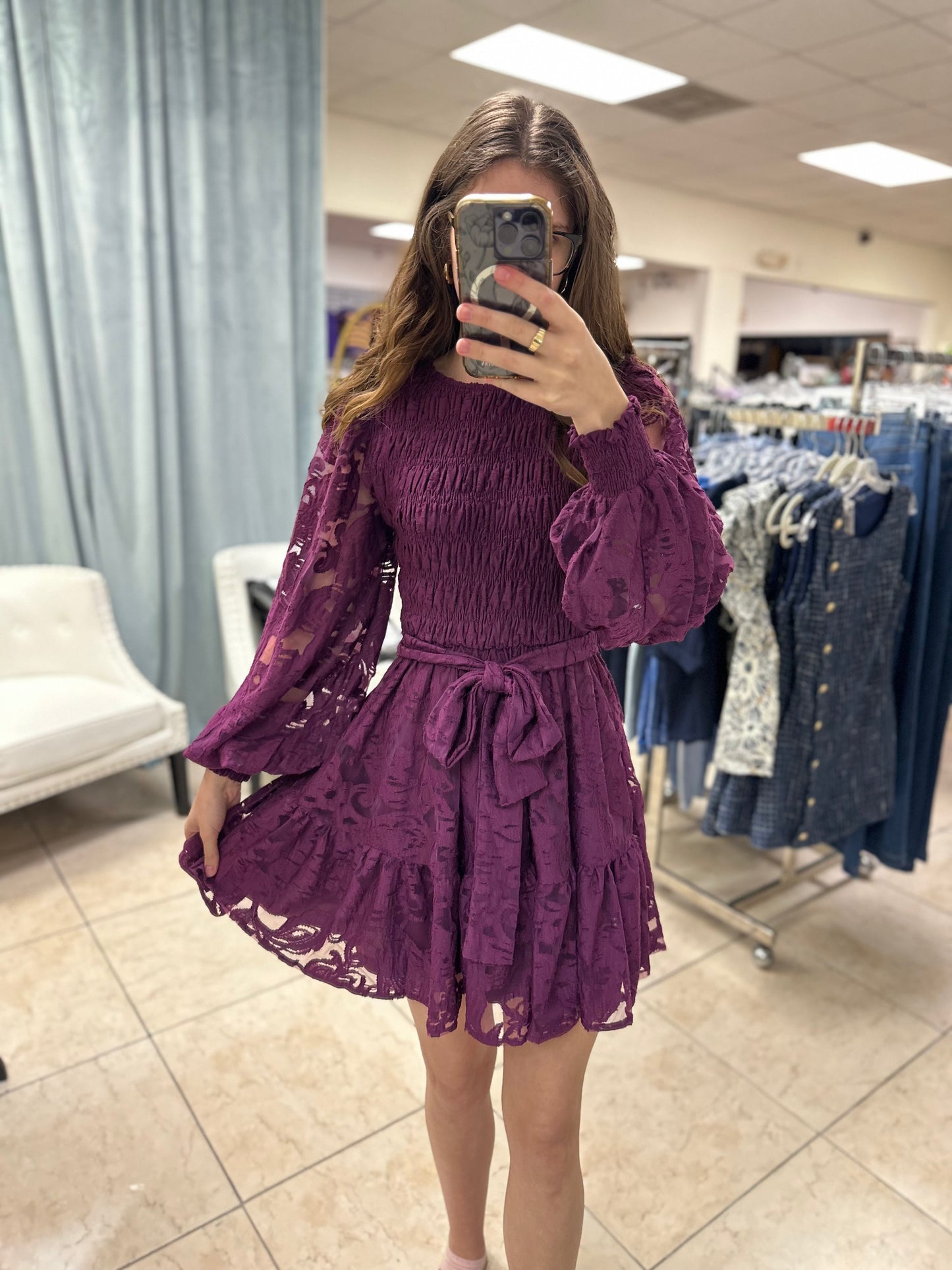 Plum Lace Smocked Dress