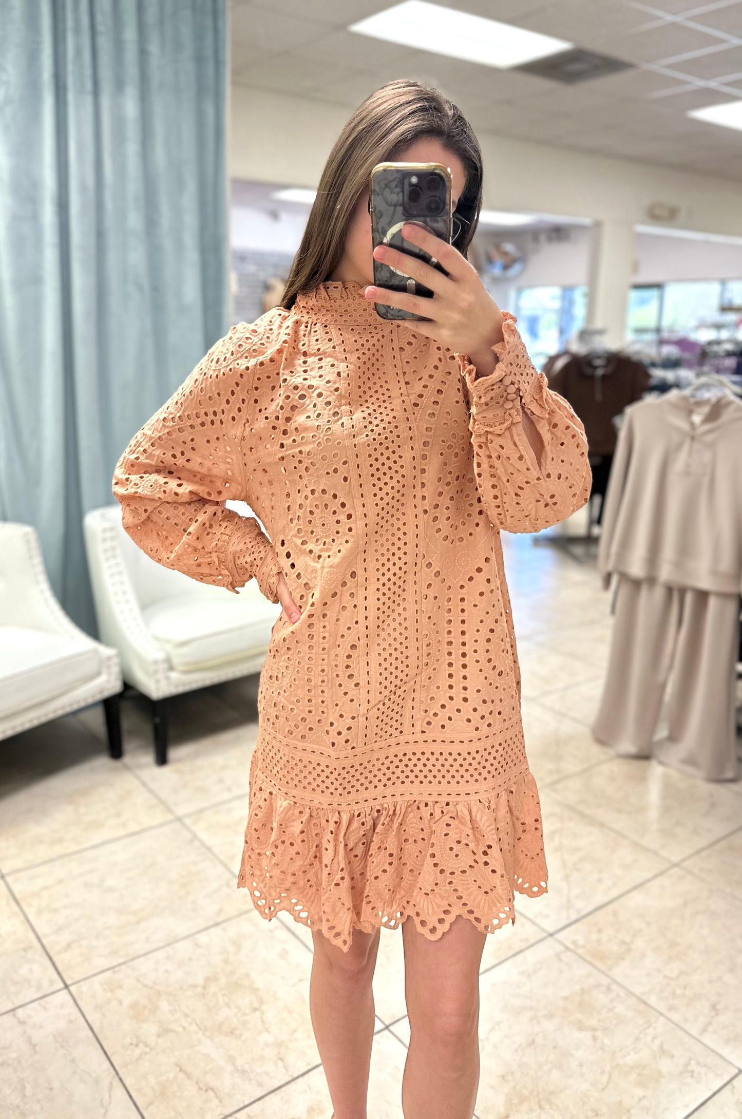 Peach Magnolia Eyelet Dress