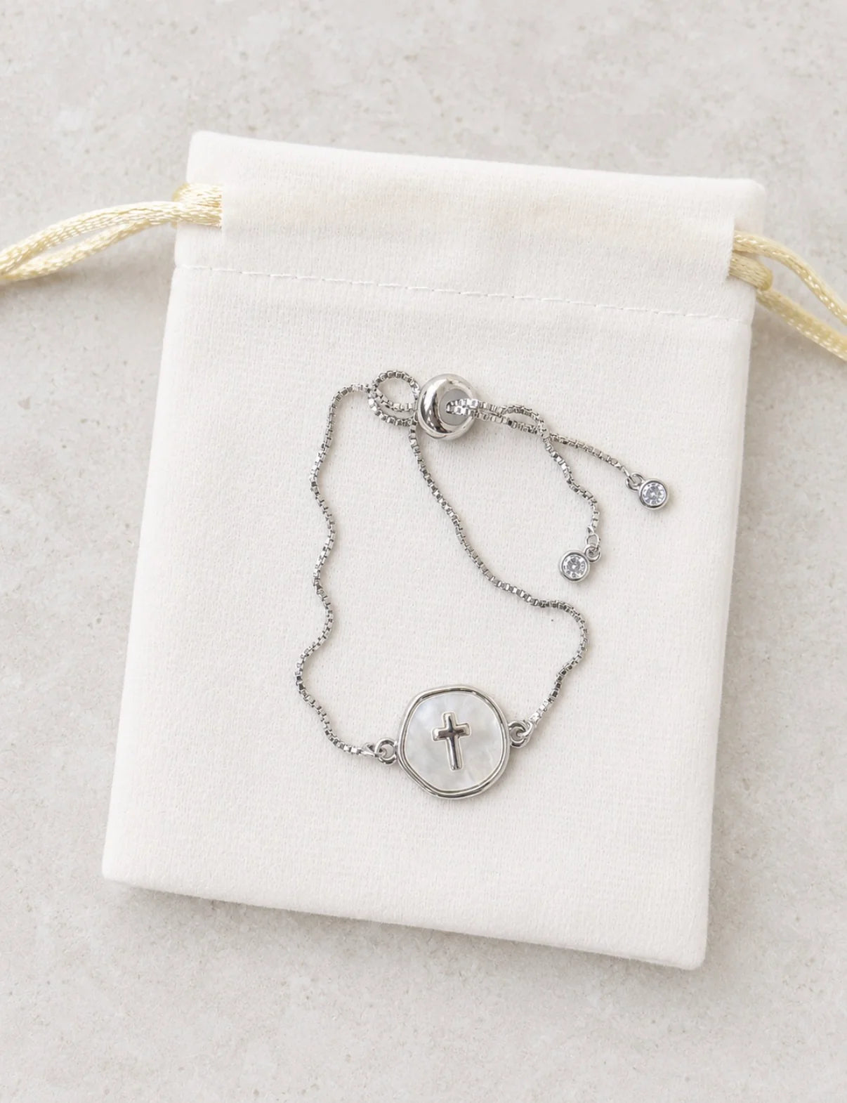 Silver Adjustable Round Cross Bracelet