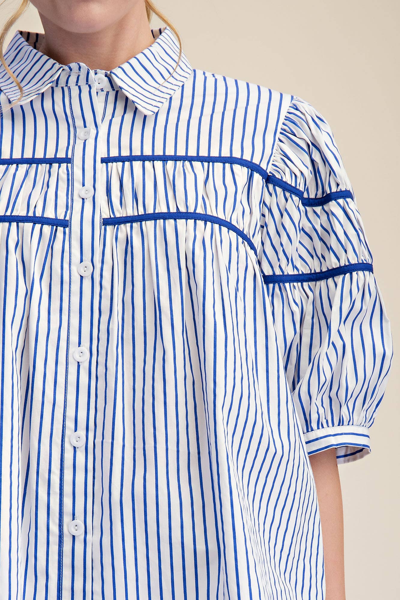 Blaire Contrast Stripe Puff Sleeve Blouse