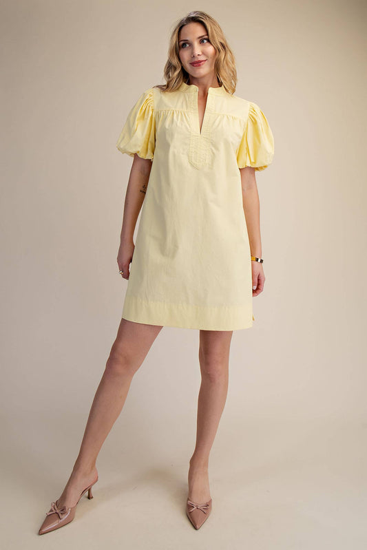 Collar V-Neck Bubble Sleeve Mini Dress