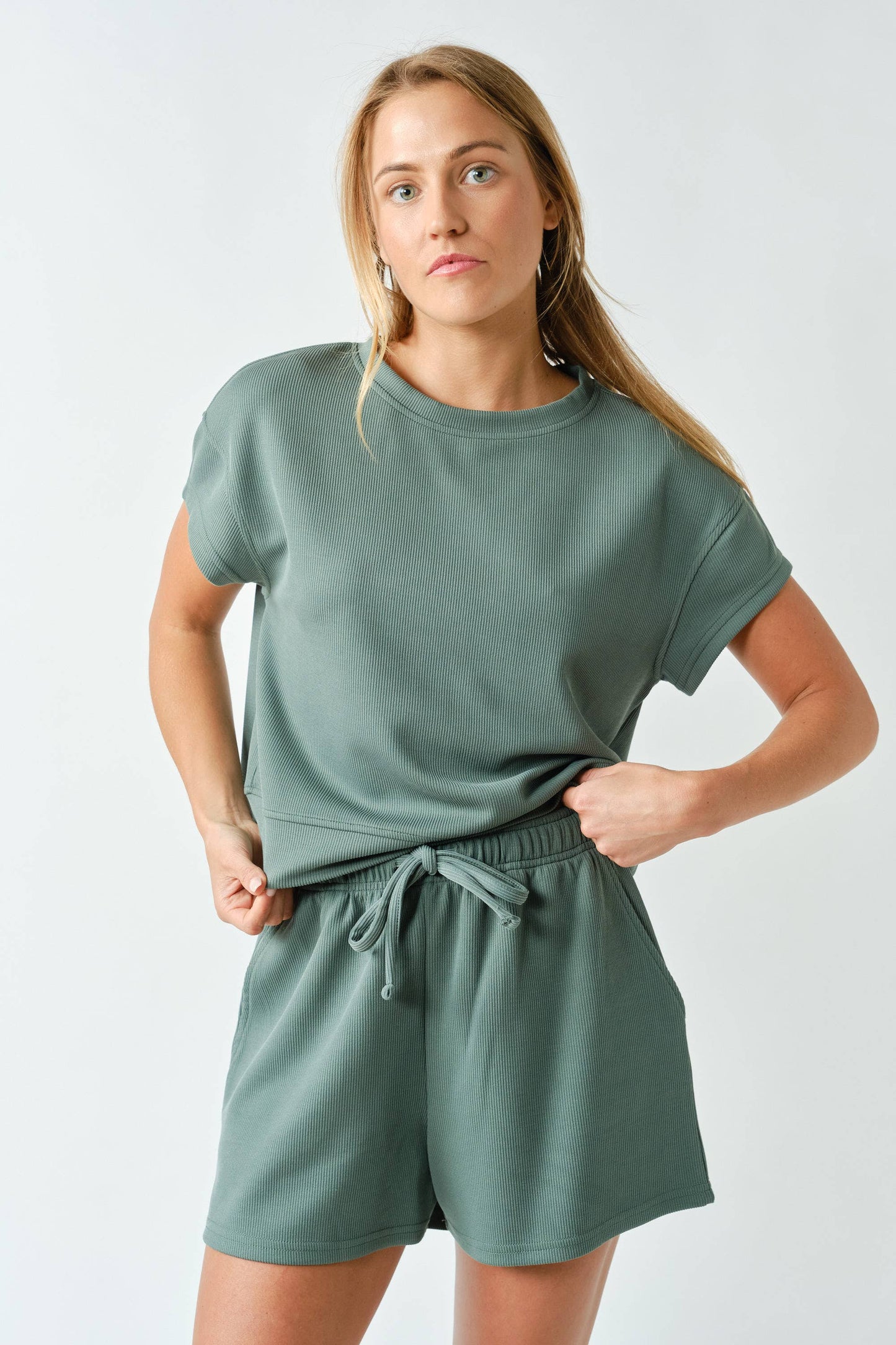 Luxe Sand Wash Rib Classic Tee Set