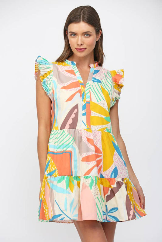 Rio Tropical Flutter Sleeve Dress