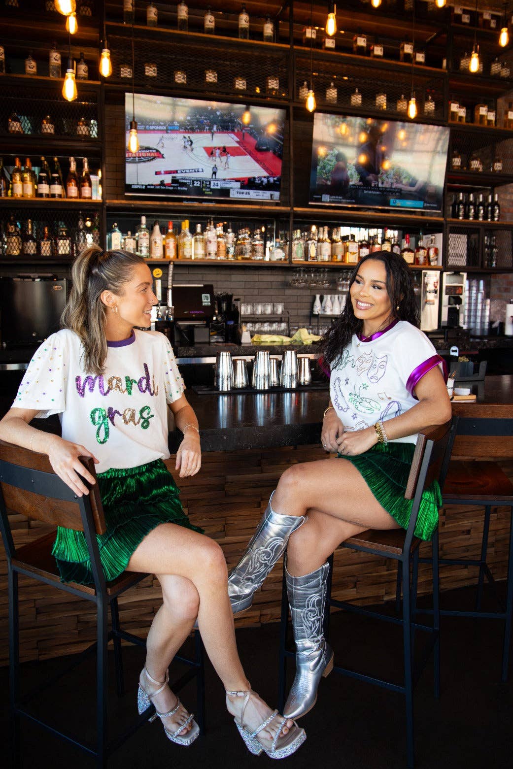 Sequin "Mardi Gras" on White Princess Top