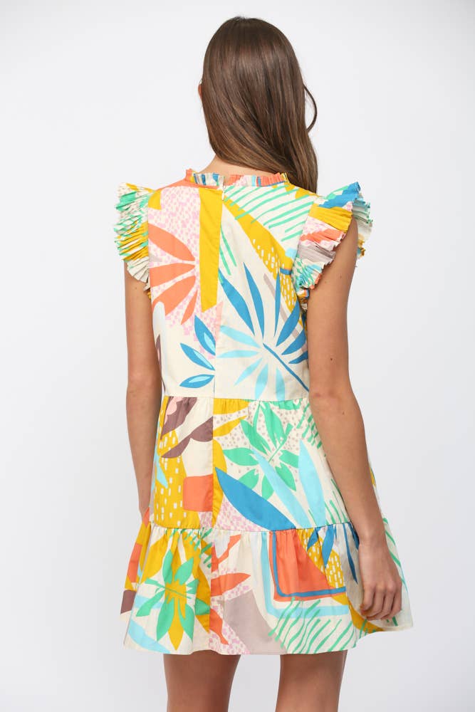 Rio Tropical Flutter Sleeve Dress