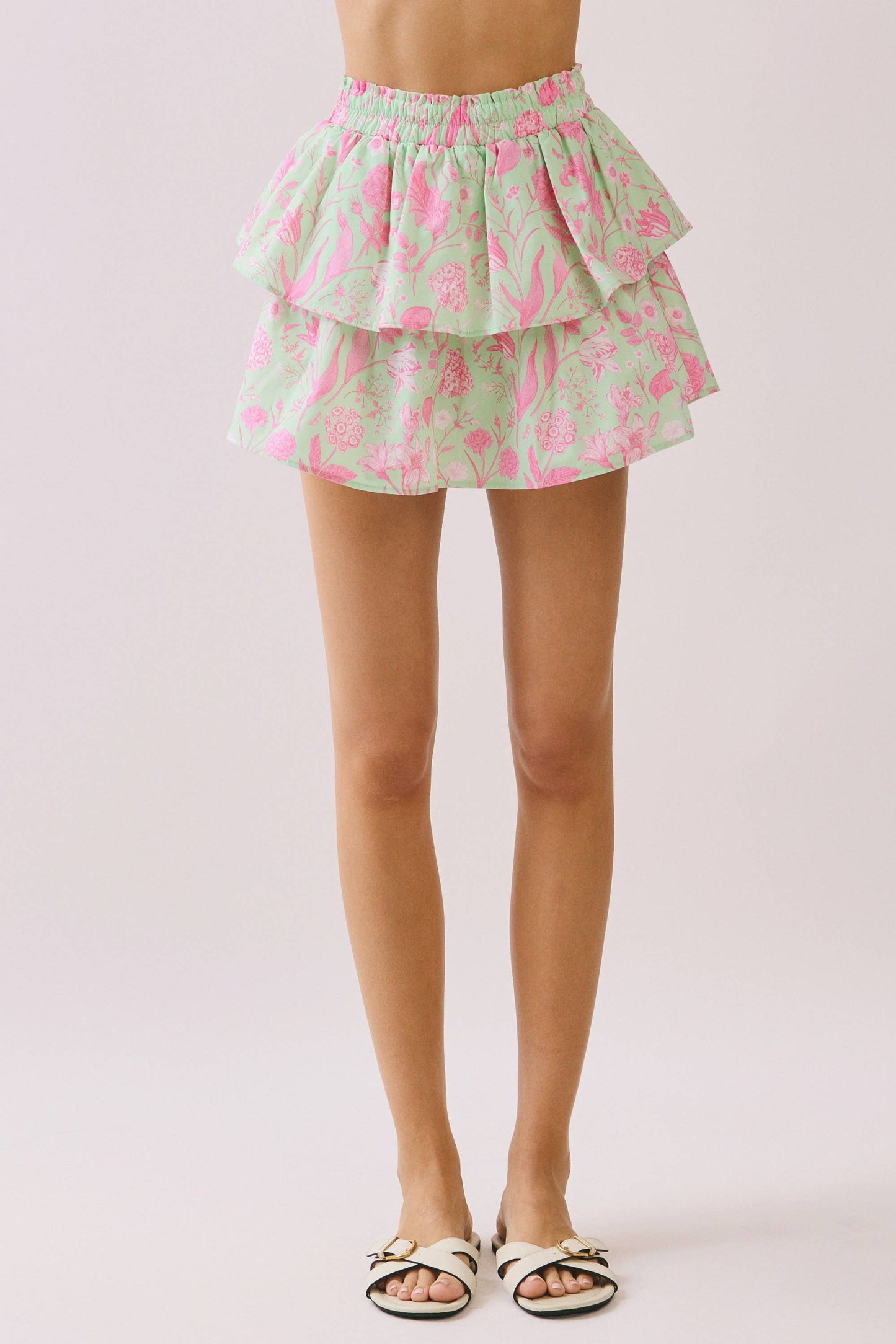 Floral Print Double Layered Ruffle Mini Skirt