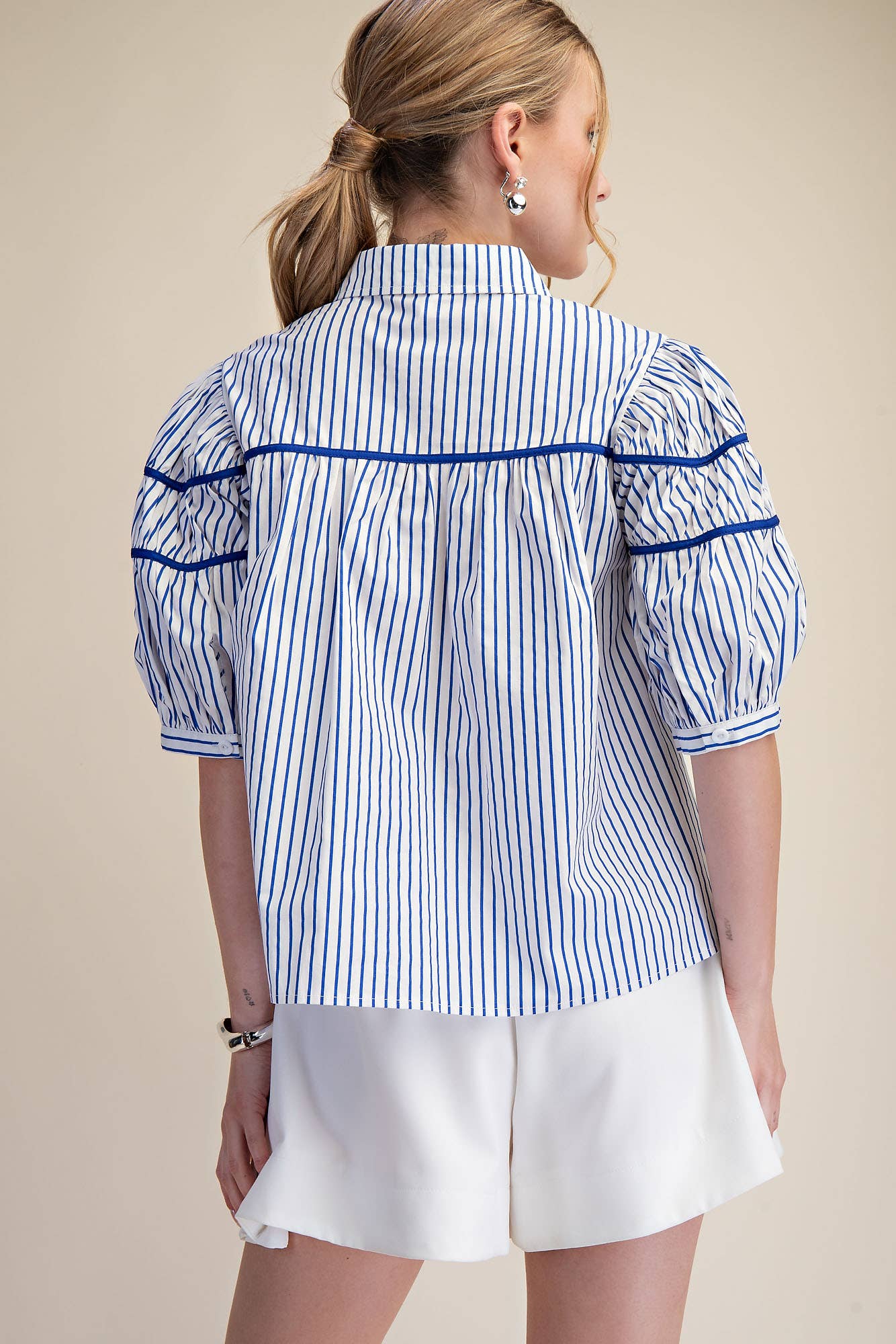 Blaire Contrast Stripe Puff Sleeve Blouse