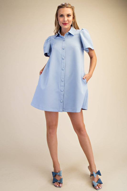 The Amy Collar Neck Button Down Mini Dress