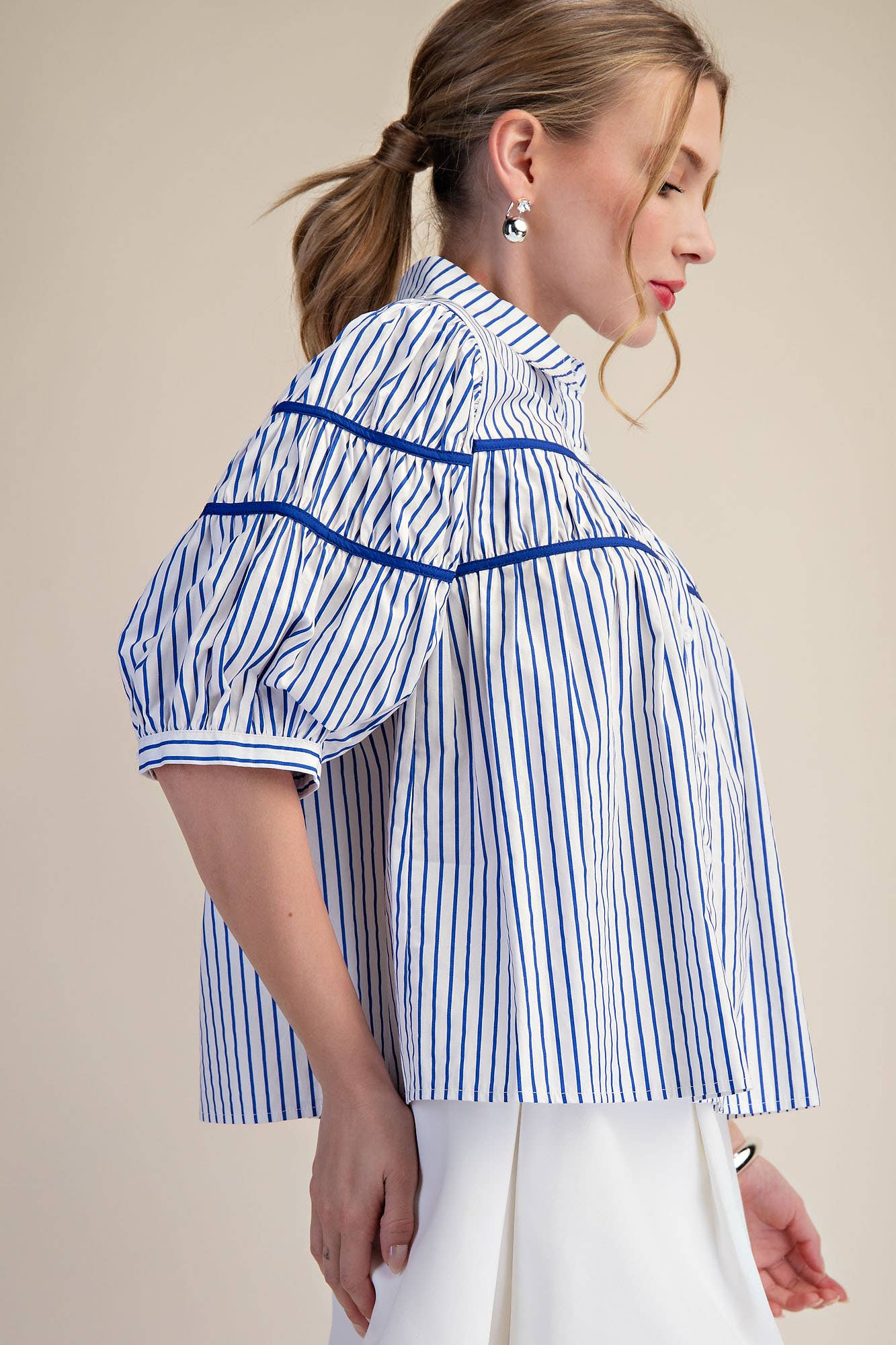 Blaire Contrast Stripe Puff Sleeve Blouse