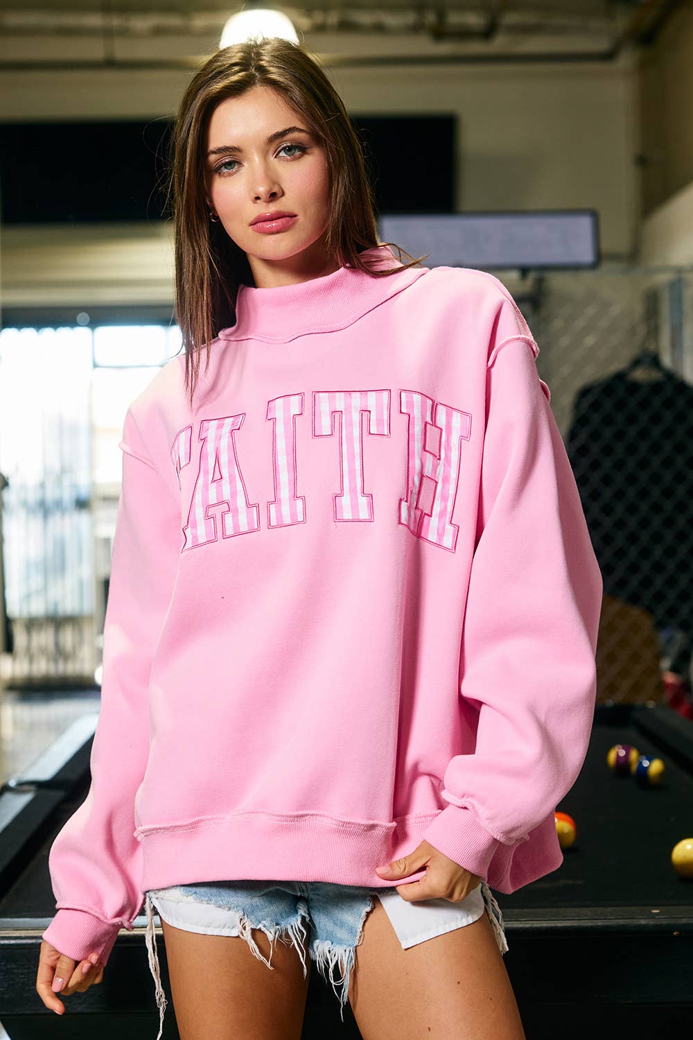 Pink Faith Mock Neck Pullover