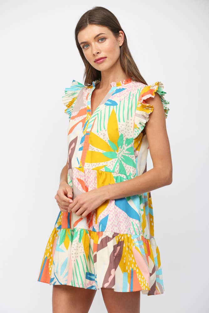Rio Tropical Flutter Sleeve Dress