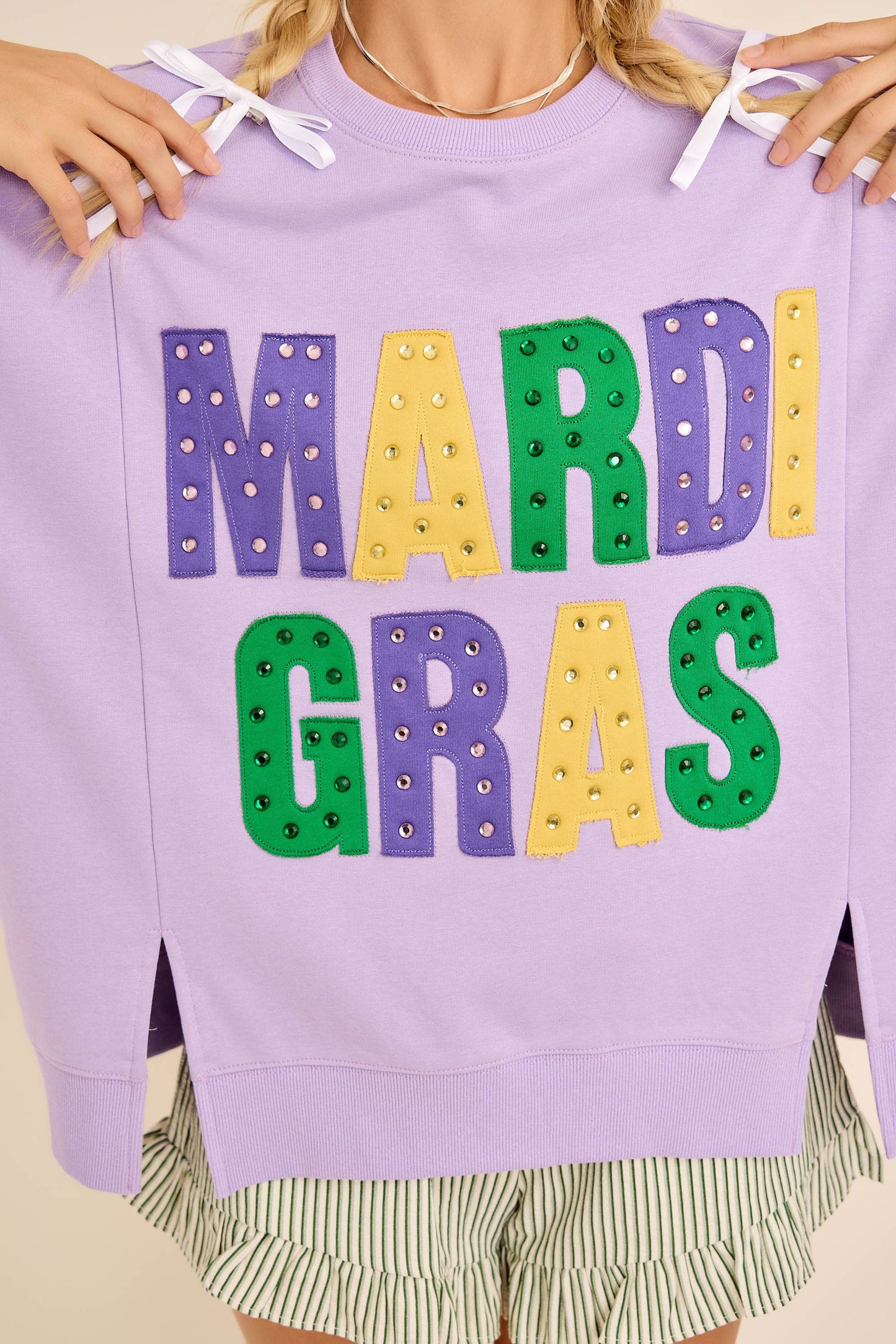 Mardi Gras Oversized Graphic Tee with Stud Details
