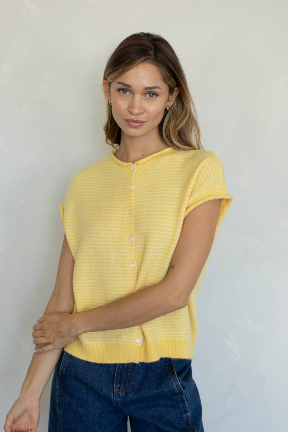 Piper Vest Cardigan - Pin Stripe