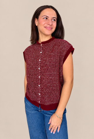 Piper Vest Cardigan - Pin Stripe