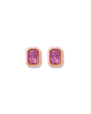 Pair of earrings with pink gemstones on a white background