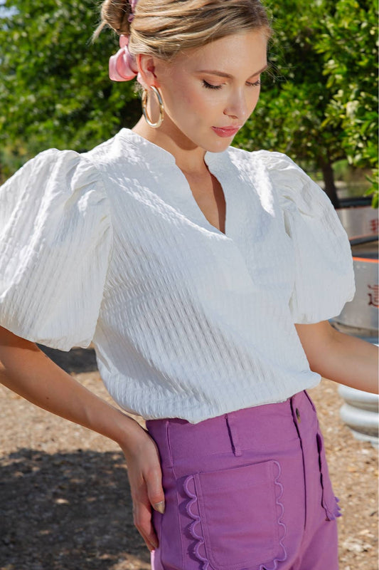 Maribel Textured Puff Sleeve Blouse