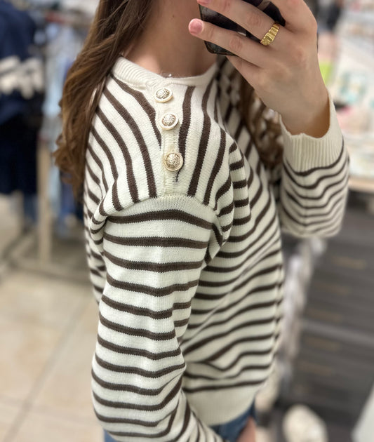 Coastal Stripe Button Sweater