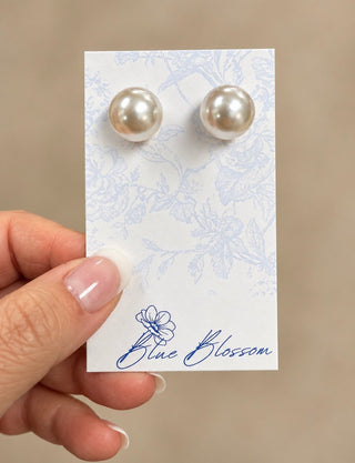 14mm Pearl Studs - Blue Blossom Boutique