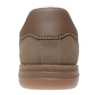 Brown shoe with white sole on a white background