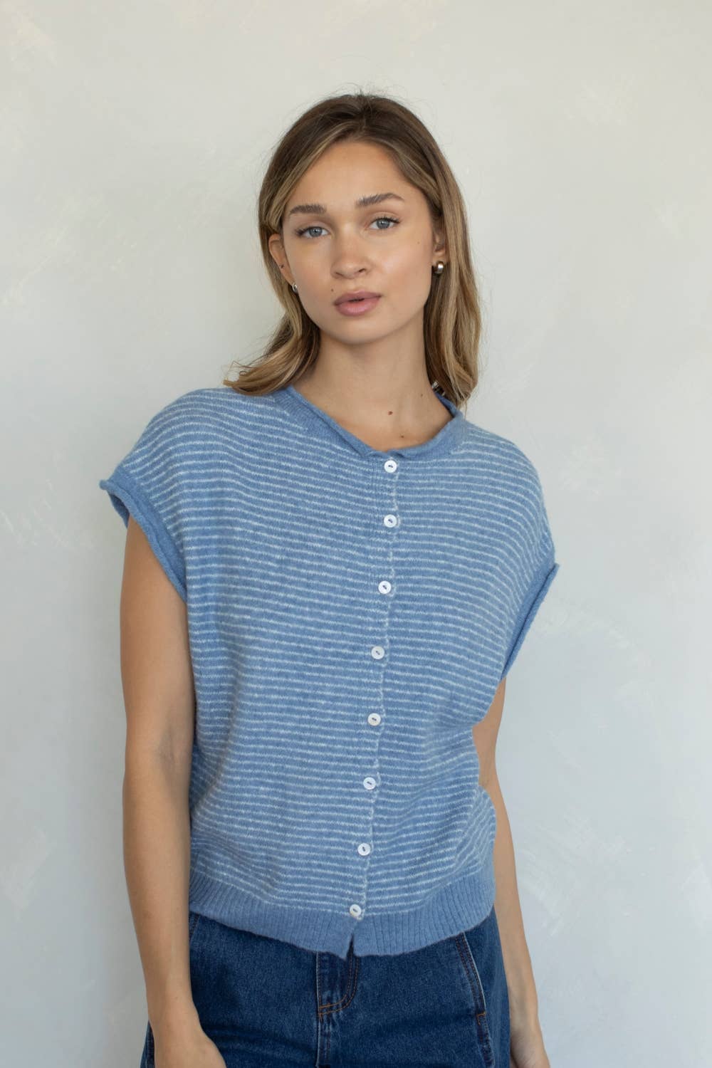 Piper Vest Cardigan - Pin Stripe