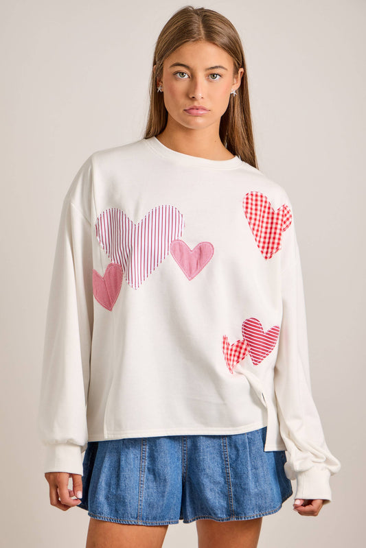 Red Heart Patchwork Sweatshirt – Valentine Pullover