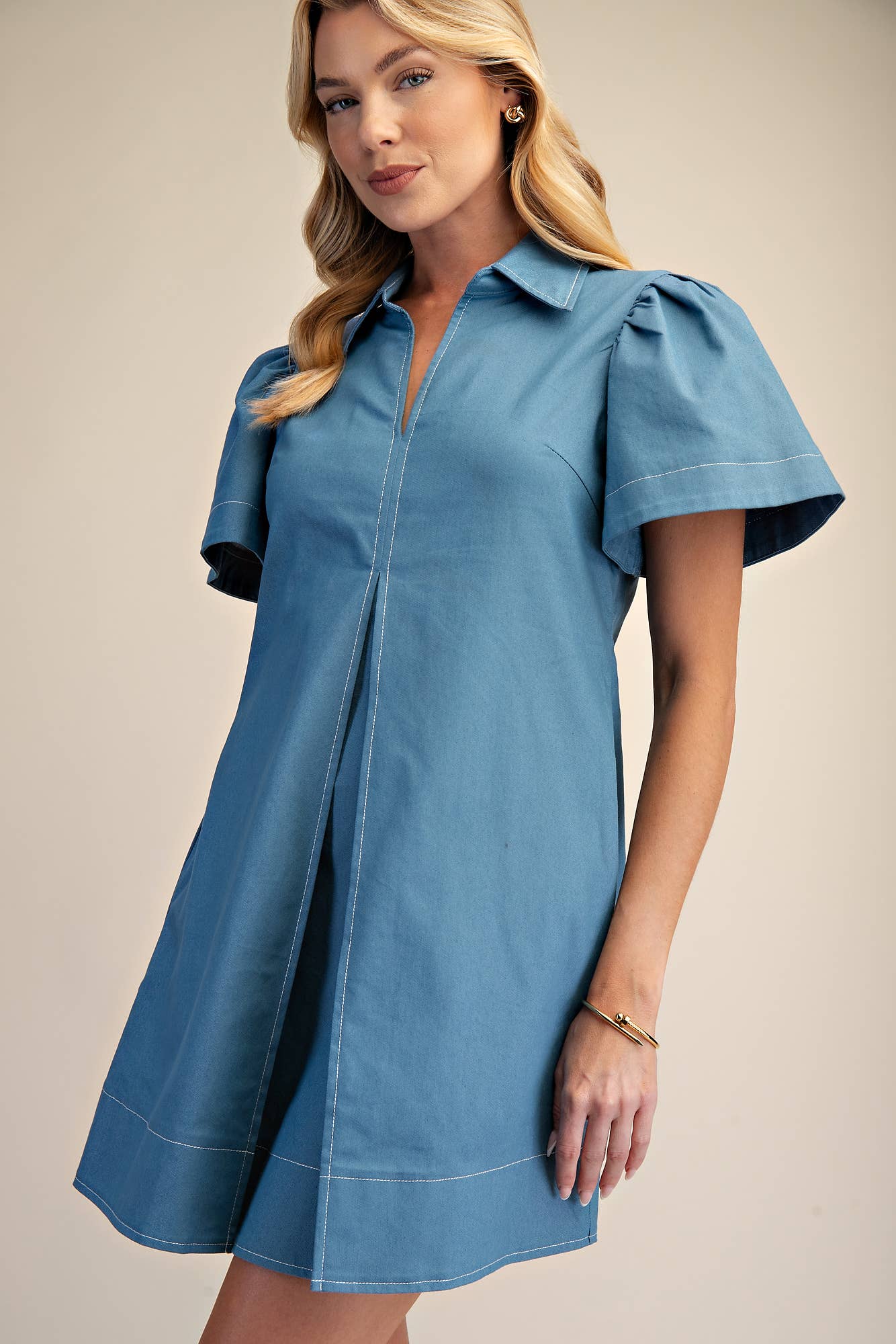 The Pleated Charm Collar Mini Dress