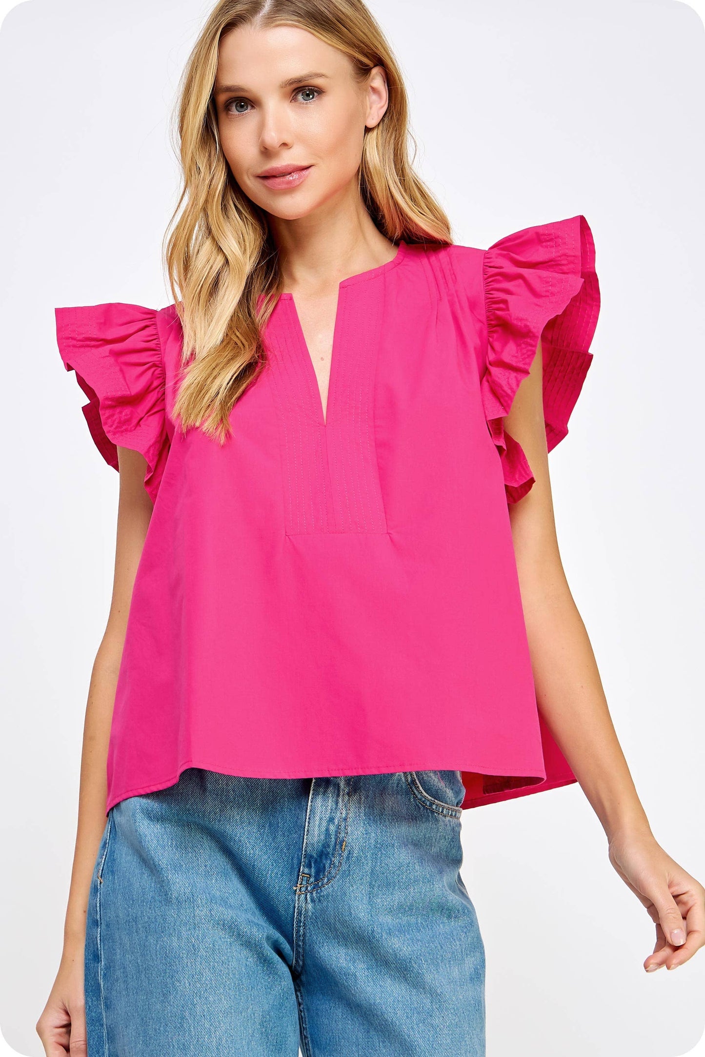 Emery Poplin Ruffle Sleeve Top