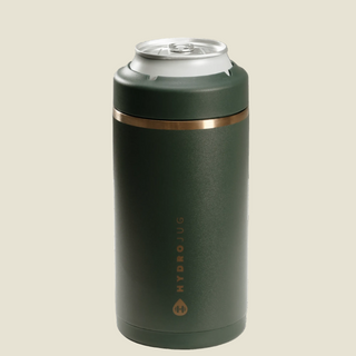 Green thermos with a can inside on a white background
