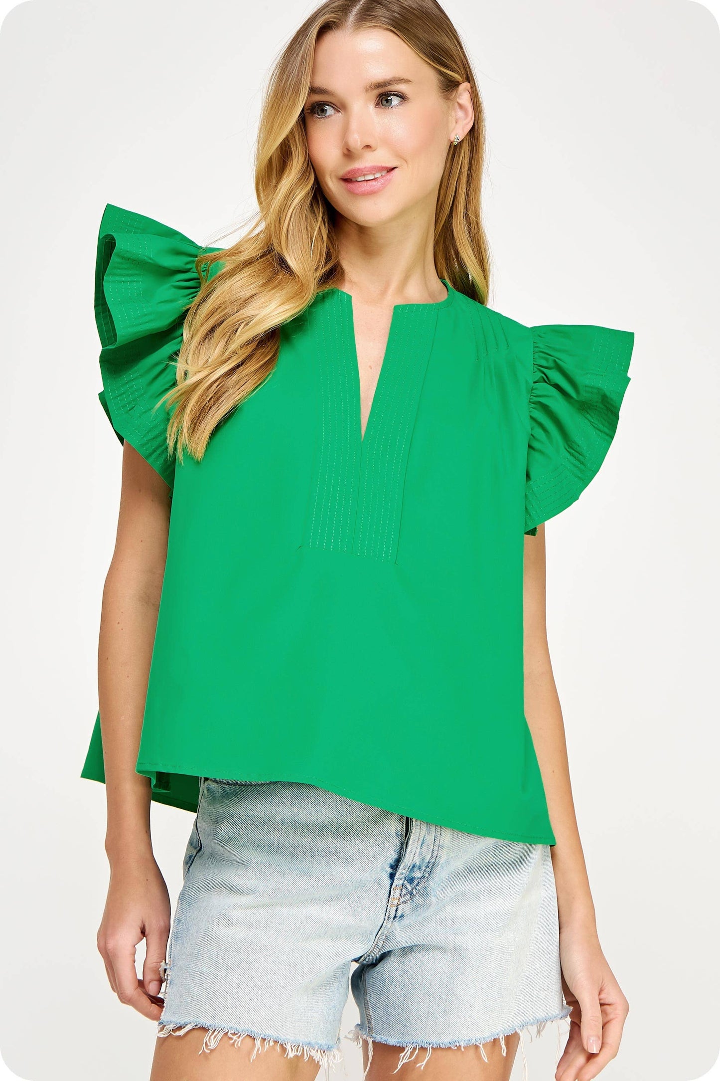 Emery Poplin Ruffle Sleeve Top