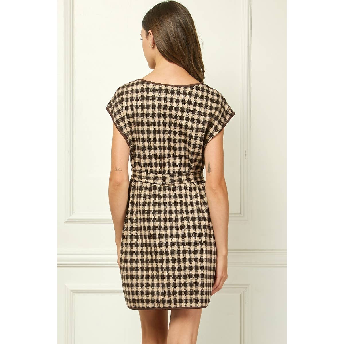 Sutton Checker Knit Belted Mini Dress
