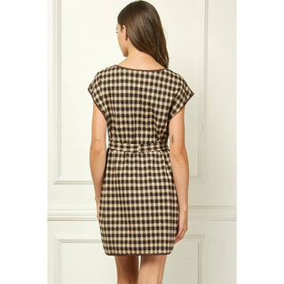 Sutton Checker Knit Belted Mini Dress