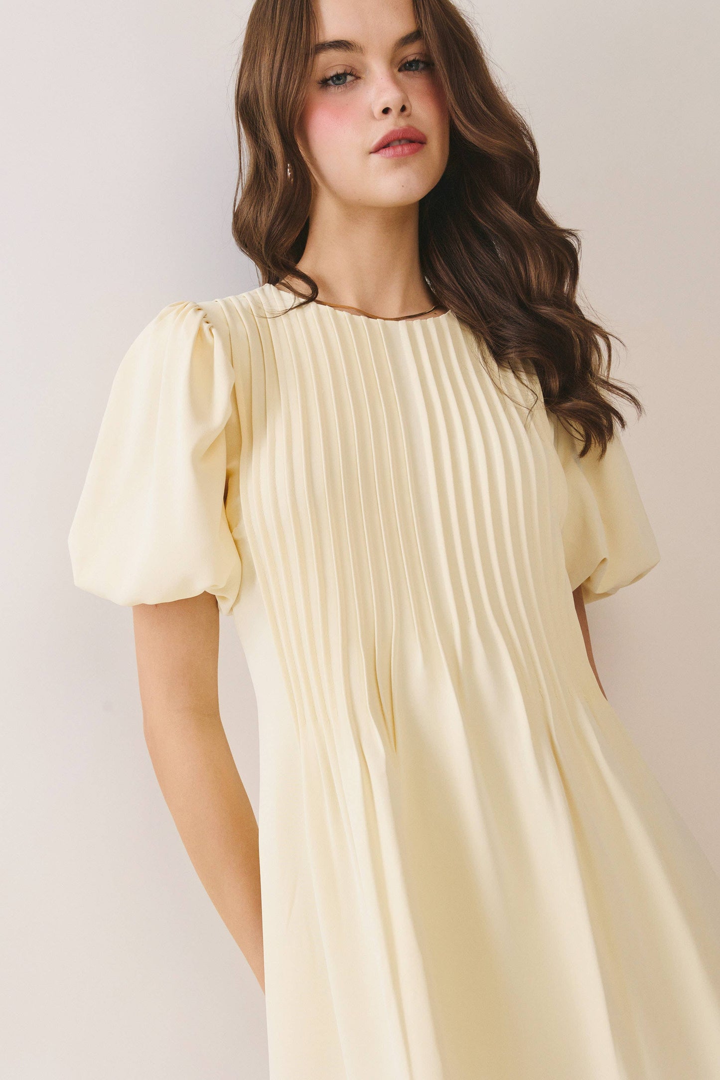 Emery Pleated Puff Sleeve Mini Dress