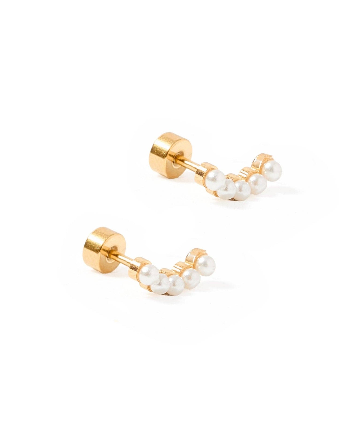 Screwback Stud Earrings - Abigail Pearl Gold