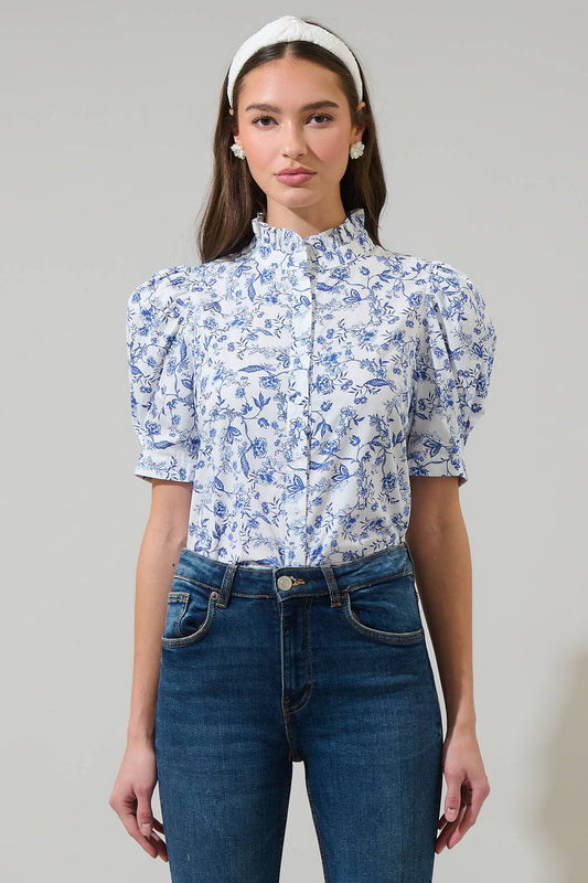 Charlotte Blue Toile Blouse