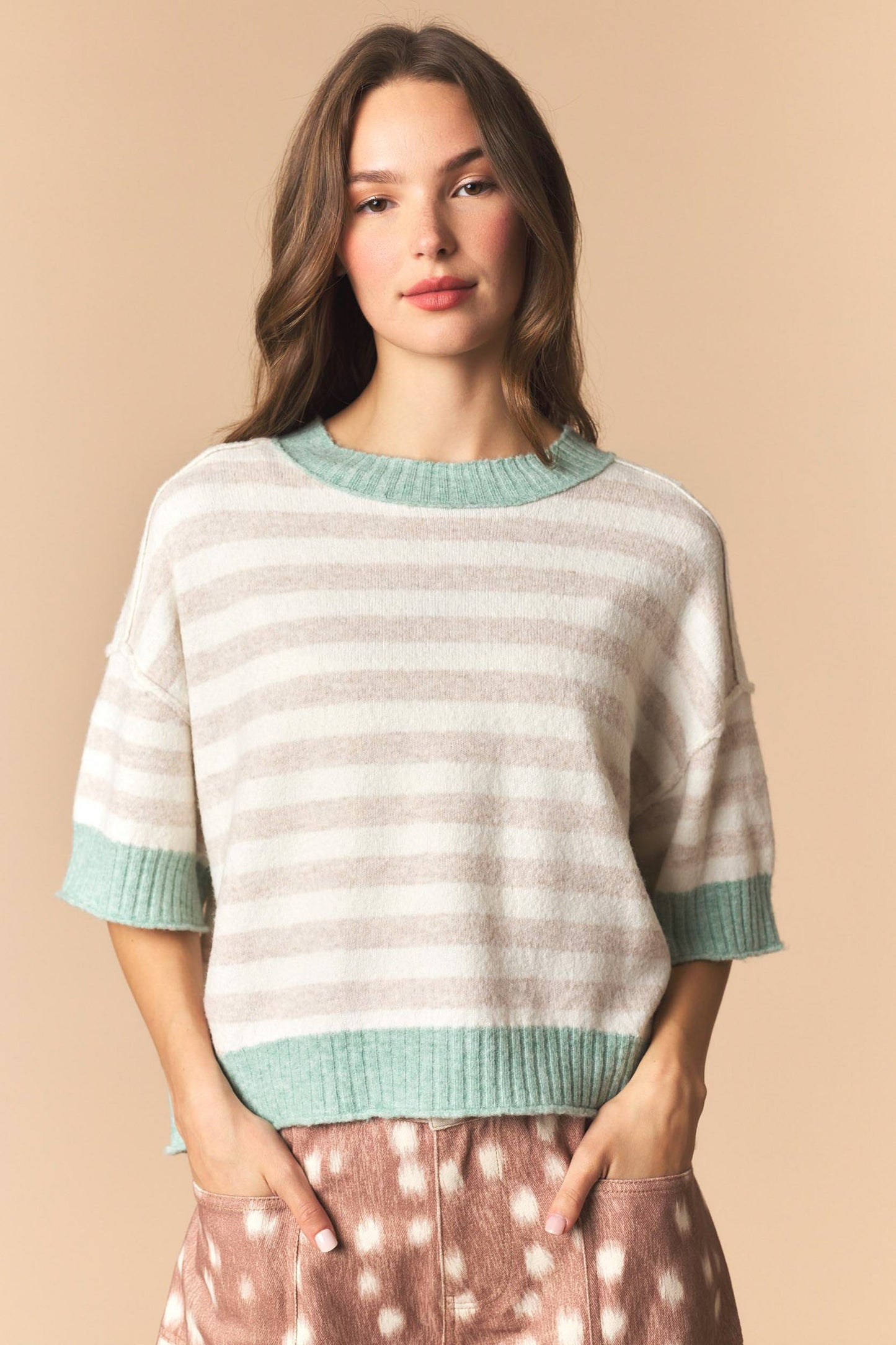 Audrey Rib Stripe Crop Sweater
