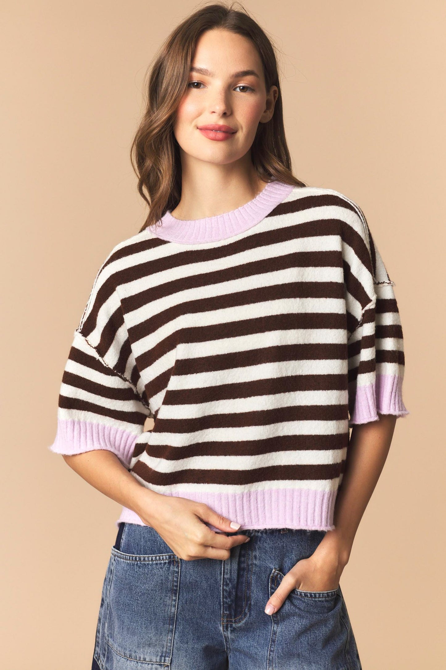 Audrey Rib Stripe Crop Sweater